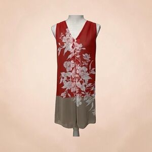 MSSP sleeveless dress . V neck , beige/coral. Sz xs